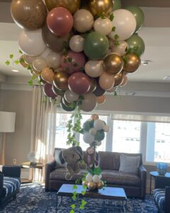 jungle themed balloon decor for baby shower