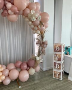 blush boho baby shower balloon arch