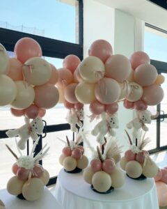 pink and white balloon baby shower centerpieces