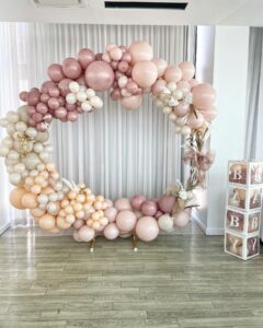 blush baby shower balloon arch