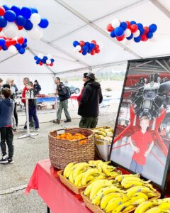 red white and blue balloon tent decor
