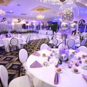 black, white and silver balloon centerpieces