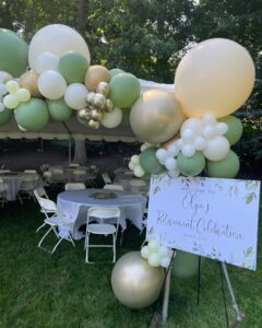 gold and white balloon tent decor