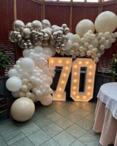 70th birthday balloon arch