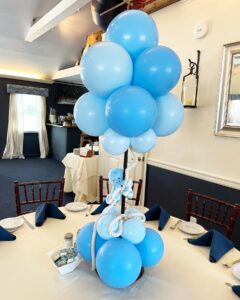 blue ocean themed baby shower balloon centerpiece