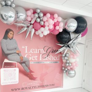 pink and silver balloon garland