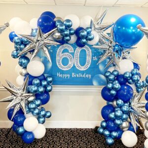 blue and silver balloon arch for 60th birthday