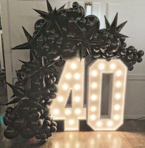 black 40th birthday balloon arch