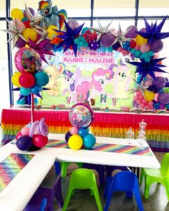 colorful unicorn birthday balloon decor