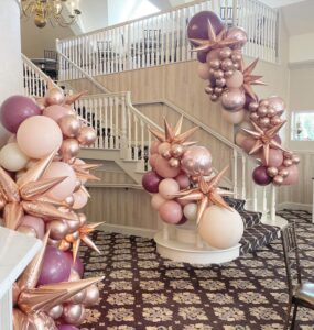 rose gold and lavender balloon decor