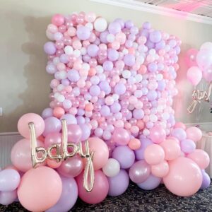 pink and purple baby shower balloon photo backdrop